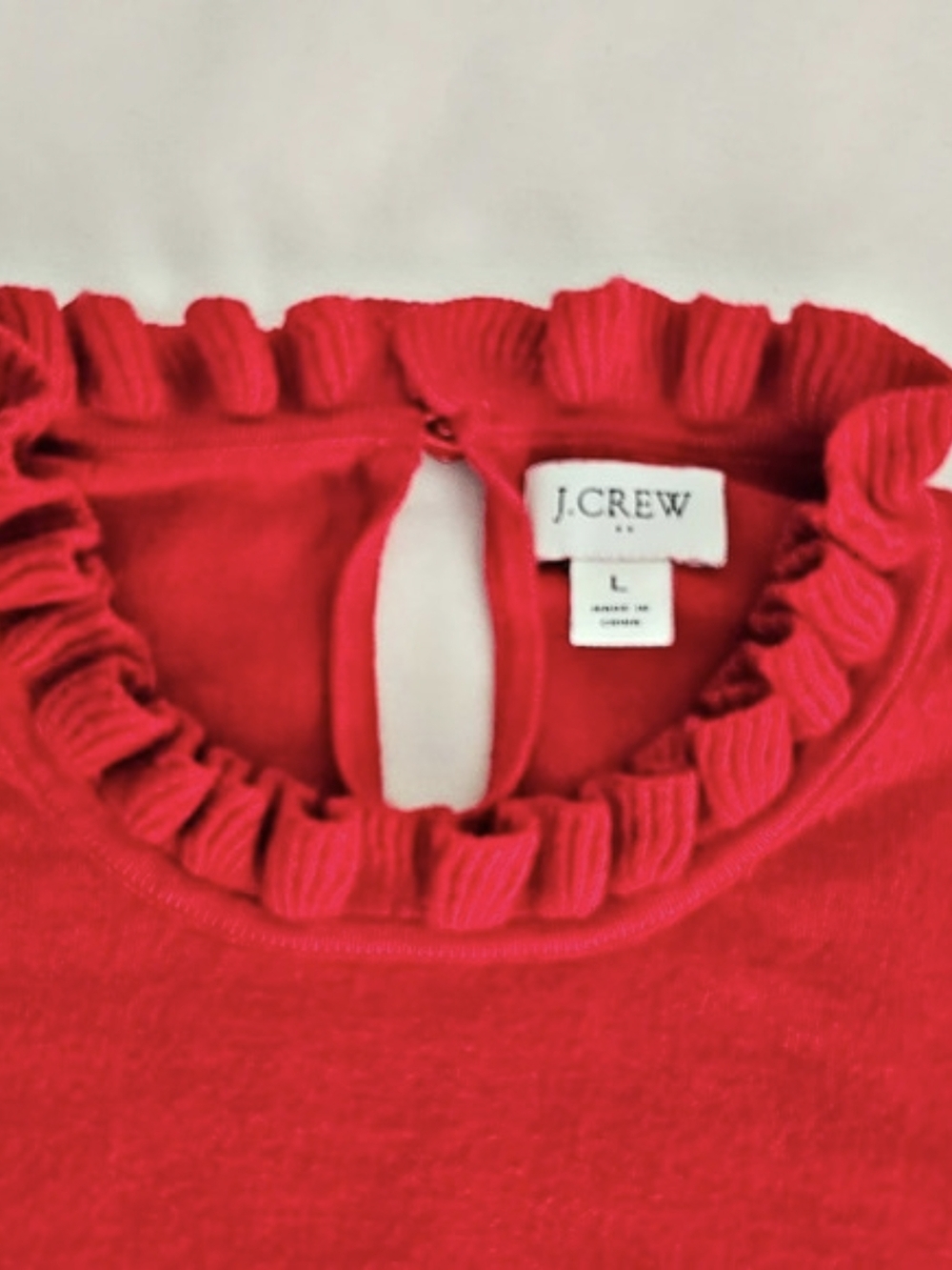 J.Crew Ruffleneck Sweater Ruffled Neck Cotton Red Large - Picture 4 of 7